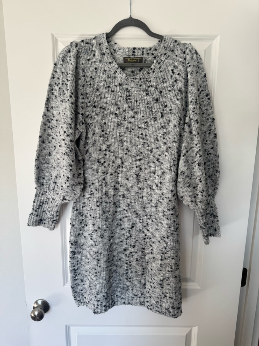 Speckled Knit Sweater Dress with Puff Sleeves